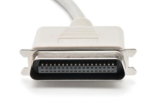 LPT parallel port cable and plug on white background 库存照片