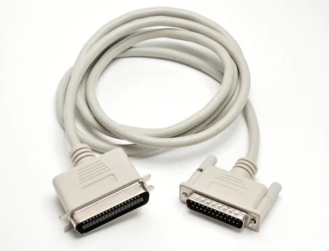 LPT parallel port cable and plug on white background Stock Photos