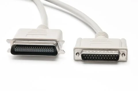LPT parallel port cable and plug on white background 库存照片