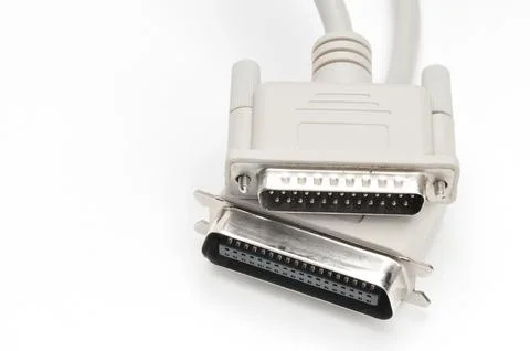 LPT parallel port cable and plug on white background Stock Photos