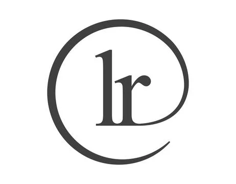 LR logo from two letter with circle shape email sign style. L and R round l.. Stock Illustration