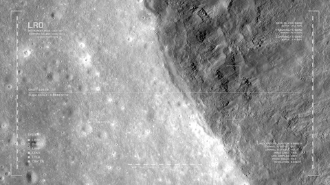 LRO imaging flyover: edge of crater northwest of Montes Riphaeus Stock-Footage 112270708