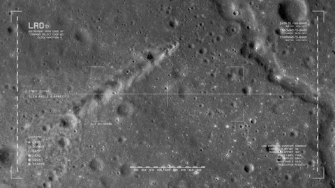 LRO imaging flyover: SE edge, Montes Carpatus range, Mare Insularum Stock Footage 112271195