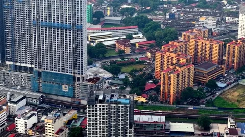 LRT train move at Pudu town Video stock 318103589