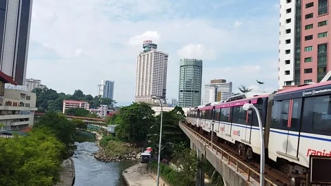 LRT train tracks by the river Stock Footage 301083798