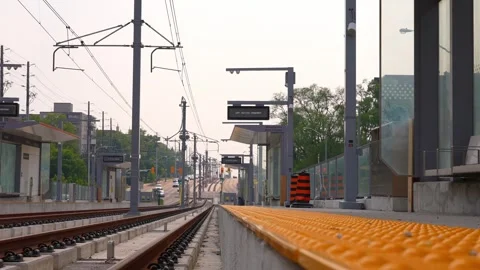 LRV Testing Underway sign, Crosstown LRT new Ionview assenger shelter stati.. Stock Footage 244016943