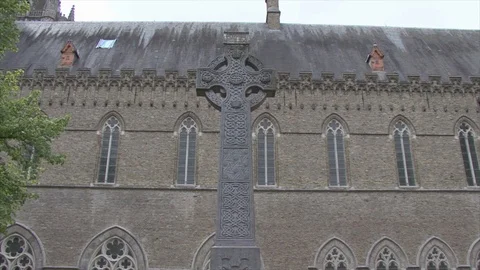 LS Low Angle Church Cross at Town Church in Ypres Town in Belgium Stock Footage 112054088