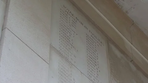 LS Low Angle Names of the Dead Royal Dublin Fusiliers at Menin Gate Memorial Stock Footage 98187915