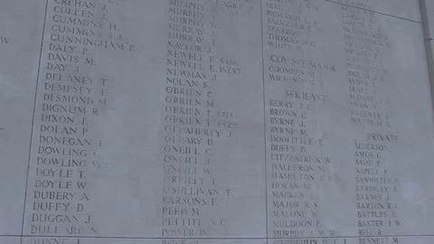 LS Names of the Dead Panels in Menin Gate Memorial at Menin Gate in Ypres Stock-Footage 98187916