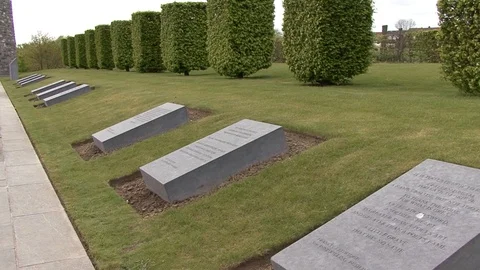 LS Row of Engraved Stone Monuments at Messines Peace Park in Belgium Stock Footage 98188078