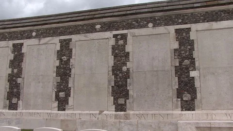 LS Soliders Lost in WW1 memorial at Tyne Cot Cemetery in Ypres, Belgium Stock-Footage 98401964