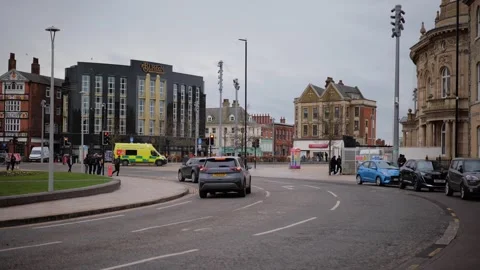 LS  UK ambulance responding to an emergency in city center.  Hull. UK. 5.2.2026 Stock Footage 329770465