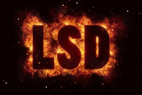 LSD fire flames burn burning text explosion explode Stock Illustration