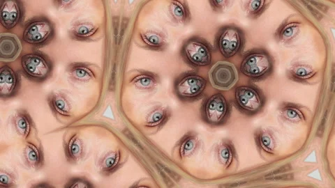 Lsd hallucination. Many abstract human eyes. Psychedelic psilocybin mushrooms. Stock Footage 252360878