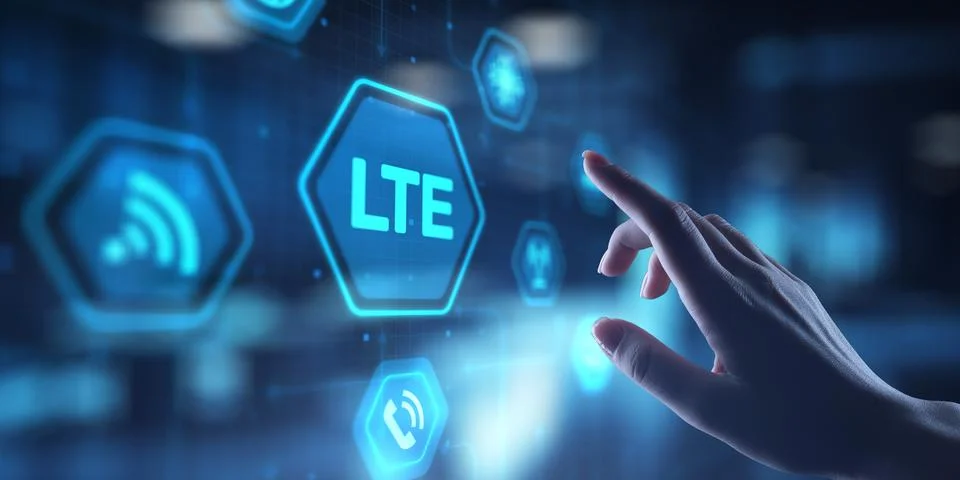 LTE Long-Term Evolution for High-Speed Mobile Connectivity, projection on a v Stockfoto's