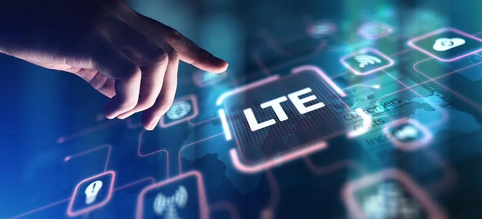 LTE Long-Term Evolution for High-Speed Mobile Connectivity, projection on a v Stockfoto's