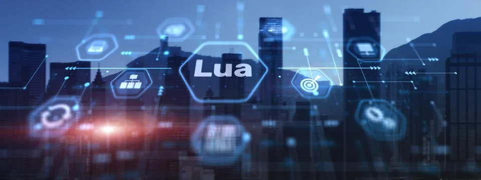 Lua Programming Language. Scripting programming language City Background Stock Photos