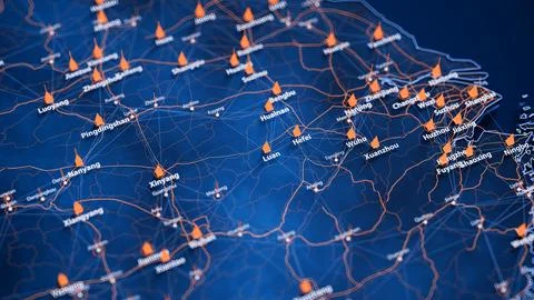 Luan map big data visualization. Futuristic map infographic of city in China Illustrazione stock