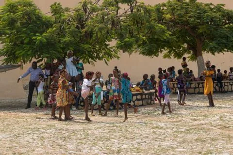 Luanda, Angola, 15/06/2018: African children playing in Fortaleza de Sao Miguel. Stock Photos