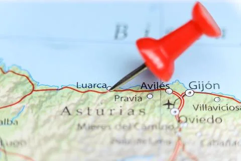 Luarca, Spain pin on map Stock Photos