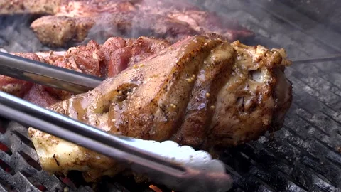 Lubricating pork with liquid marinade Stock Footage 133251668