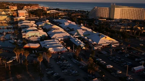 Lucaya Strip Evening Skyline, Freeport Grand Bahama Aerial Stock Footage 86048366