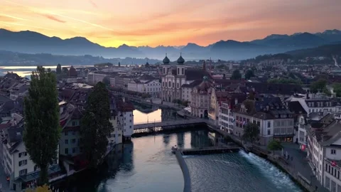 Lucerne Old town on dramatic sunrise, Switzerland Video stock 311169857