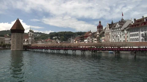 Lucerne, Switzerland - Chapel Bridge - static shot Stock-Footage 32138003