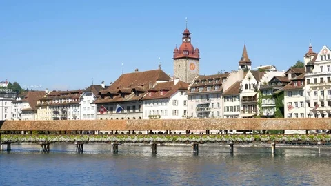 Lucerne waterside buildings Stock Footage 78916965
