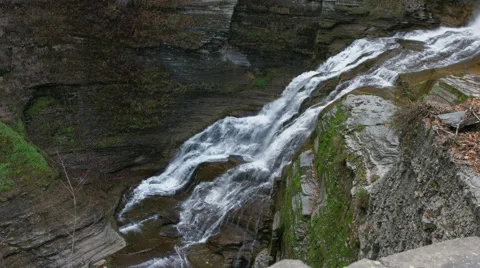 Lucifer Falls Waterfall Ithaca, NY, giant waterfall over rocks Stock Footage 63307146
