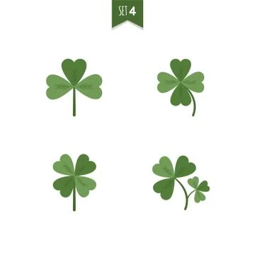 Luck clover leaves vector set isolated on white background. Four and three le Stock Illustration