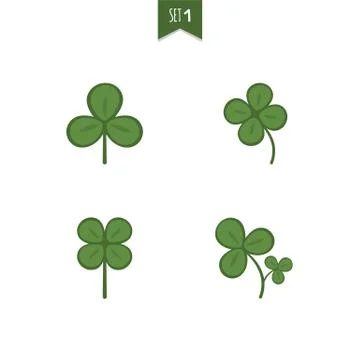 Luck clover leaves vector set isolated on white background. Four and three le Stock Illustration