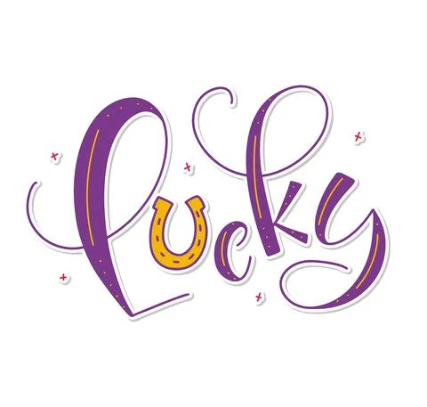 Luck - vector illustration with calligraphy and doodle horseshoe Stock Illustration