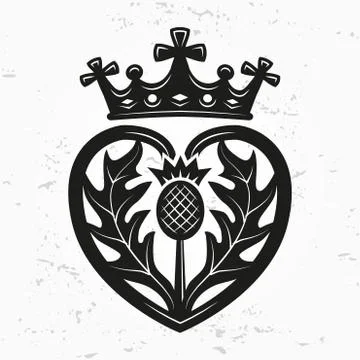 Luckenbooth brooch vector design element. Vintage Scottish heart shape with Stock Illustration