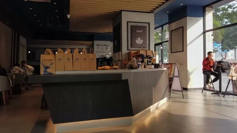 Luckin Coffee interior moving timelapse in Chengdu Stock Footage 168566482