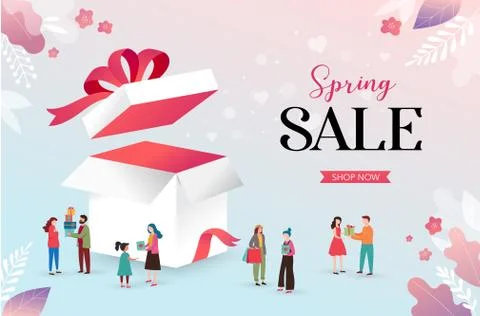 Lucky box, opened white present box with red ribbon. Sale concept design, give Stock Illustration