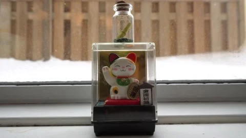 The lucky cat is moving its head 스톡 동영상 135421966