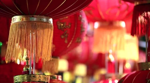 Lucky charm items in red and gold are for sale before lunar new year Stock Footage 61127033
