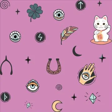 Lucky charms.Vector pattern with lucky charms icons symbols isolated Illustrazione stock