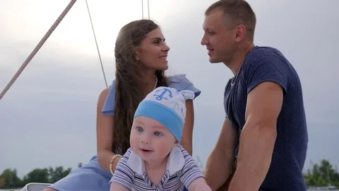 Lucky childhood of kid with loving parents, happy woman with good spouse Stock Footage