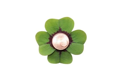Lucky clover with one cent Stock Photos