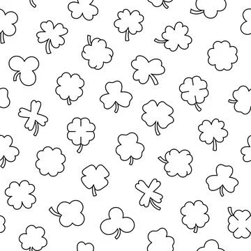 Lucky clover. Seamless pattern. Coloring Page. Stock Illustration