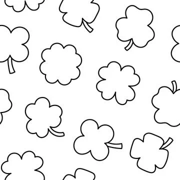 Lucky clover. Seamless pattern. Coloring Page. Stock Illustration