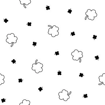 Lucky clover. Seamless pattern. Coloring Page. Stock Illustration