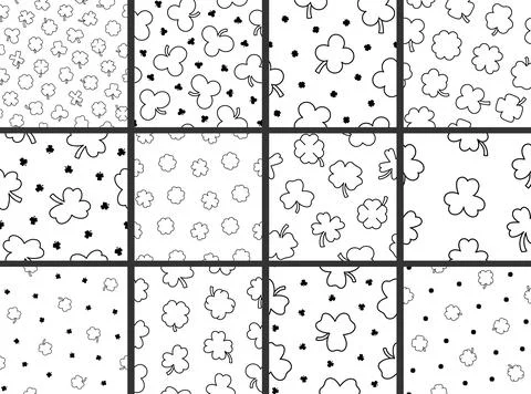 Lucky clover. Seamless pattern. Coloring Page. Stock Illustration