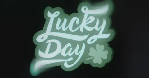 Lucky Day text with four leaf clover Stock Footage 313492392