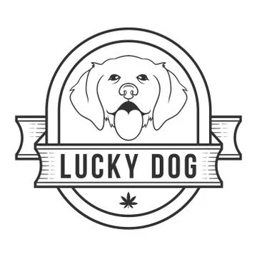 Lucky dog, emblem vector ilustration, black and white Stock Illustration