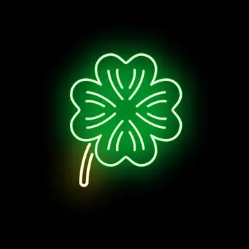 Lucky four leaf clover glowing neon light symbol Stock Illustration