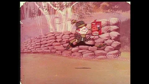 Lucky the Leprechaun materializes a rocket in an animated television commercial Stock Footage 141575838