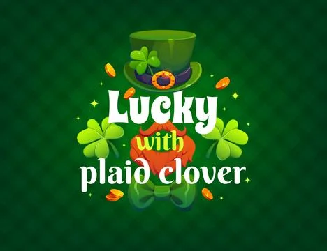Lucky with plaid clover, St Patrick holiday quote Stock Illustration